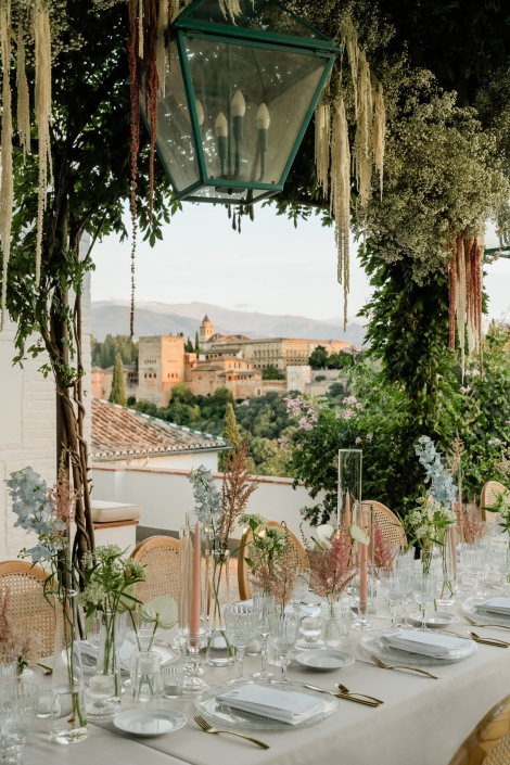 intimate wedding dinner with Alhambra views